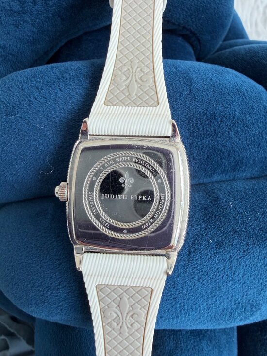 Judith Ripka White Silicone Diamonique Square Watch EUC